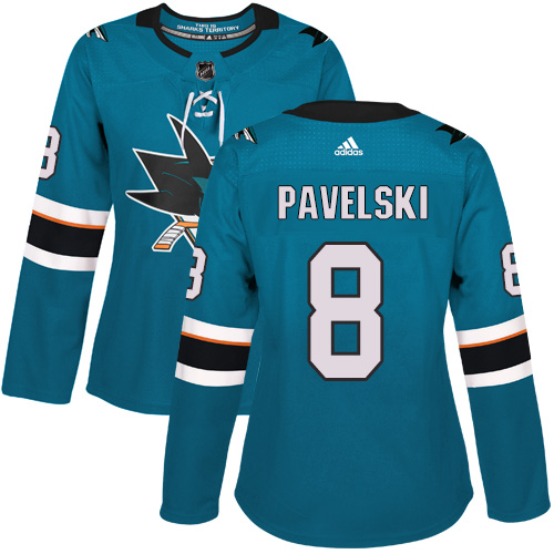 Adidas San Jose Sharks 8 Joe Pavelski Teal Home Authentic Women Stitched NHL Jersey